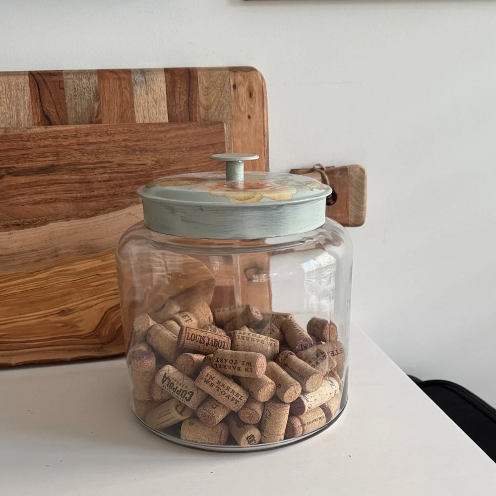 Glass Restaurant Storage Jar with Floral Painted Lid